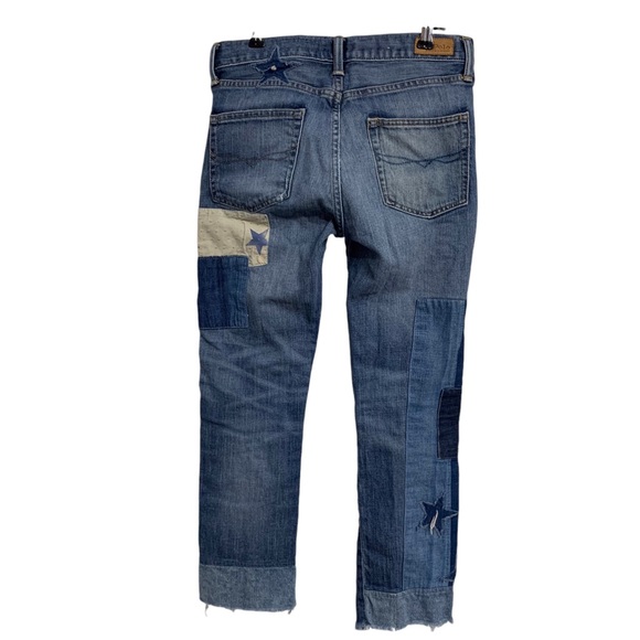 POLO RALPH LAUREN WAVERLY PATCHWORK STRAIGHT CROPPED BLUE DENIM JEANS - Picture 14 of 16